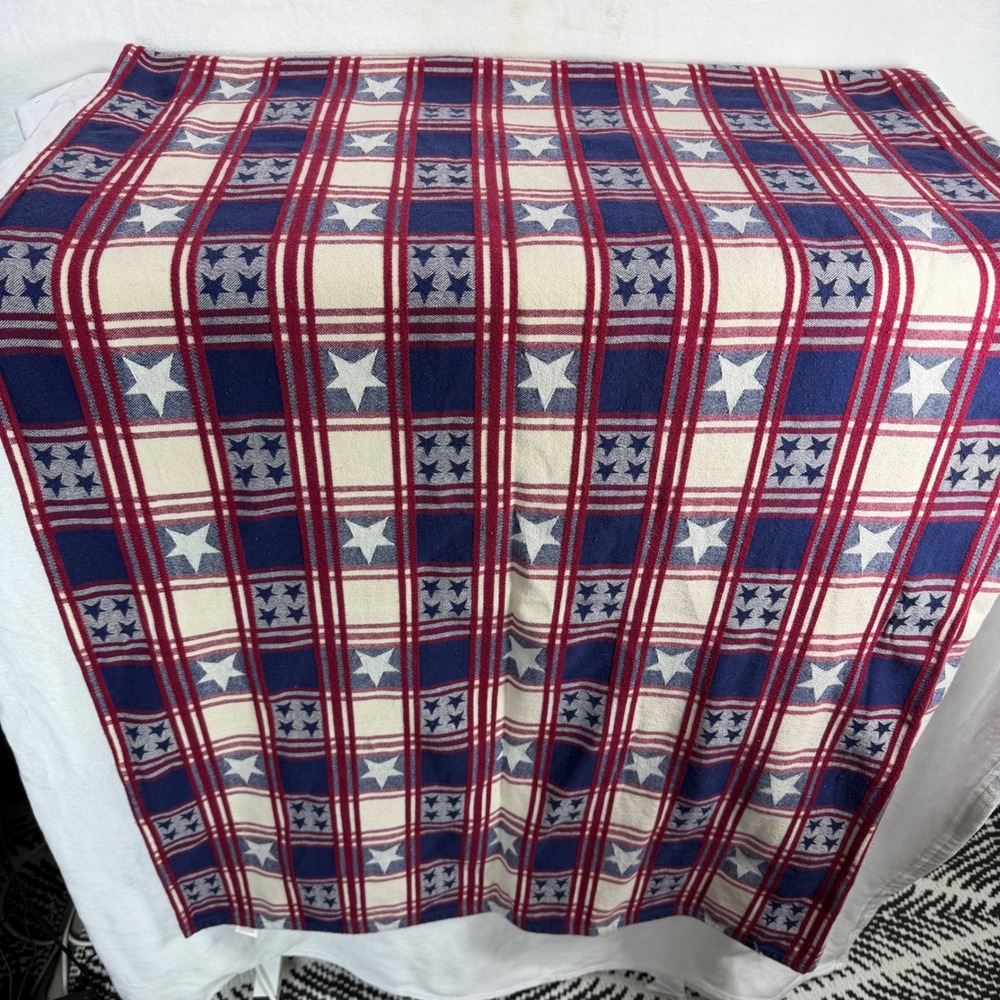 Pampered Chef Patriotic Stars & Stripes Woven Tablecloth Red White Blue July 4th